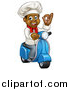 Vector Illustration of a Cartoon Happy Black Male Chef Gesturing Perfect and Riding a Scooter by AtStockIllustration