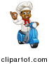 Vector Illustration of a Cartoon Happy Black Male Chef Gesturing Perfect or Ok and Riding a Scooter by AtStockIllustration