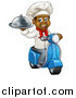 Vector Illustration of a Cartoon Happy Black Male Chef Holding a Cloche Platter and Riding a Scooter by AtStockIllustration