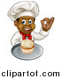 Vector Illustration of a Cartoon Happy Full Length Black Male Chef Holding a Cupcake on a Platter and Gesturing Perfect by AtStockIllustration