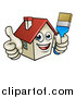 Vector Illustration of a Cartoon Happy Home Mascot Character Giving a Thumb up and Holding a Paintbrush by AtStockIllustration