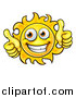 Vector Illustration of a Cartoon Happy Sun Character Holding Two Thumbs up by AtStockIllustration