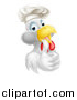 Vector Illustration of a Cartoon Happy White Chef Chicken Wearing a Toque Hat and Giving a Thumb by AtStockIllustration