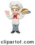 Vector Illustration of a Cartoon Happy White Female Chef Holding a Kebab on a Tray and Gesturing Perfect by AtStockIllustration