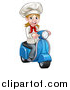 Vector Illustration of a Cartoon Happy White Female Chef Riding a Scooter by AtStockIllustration