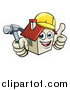 Vector Illustration of a Cartoon Happy White Home Mascot Character Wearing a Hardhat, Holding a Hammer and Giving a Thumb up by AtStockIllustration