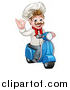 Vector Illustration of a Cartoon Happy White Male Chef Gesturing Ok on a Delivery Scooter by AtStockIllustration