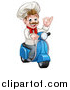 Vector Illustration of a Cartoon Happy White Male Chef Gesturing Ok on a Delivery Scooter by AtStockIllustration