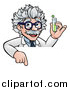 Vector Illustration of a Cartoon Senior Male Scientist Holding a Test Tube over a Sign by AtStockIllustration