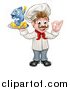 Vector Illustration of a Cartoon White Male Chef Gesturing Ok and Holding a Fish and Chips on a Tray by AtStockIllustration