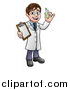 Vector Illustration of a Cartoon Young Male Scientist Holding a Clipboard and Test Tube by AtStockIllustration