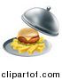 Vector Illustration of a Cheeseburger and Fries on a Cloche Platter by AtStockIllustration