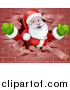 Vector Illustration of a Christmas Santa Claus Breaking Through a Brick Wall by AtStockIllustration