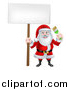 Vector Illustration of a Christmas Santa Claus Holding a Green Paintbrush and Blank Sign by AtStockIllustration