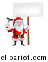 Vector Illustration of a Christmas Santa Claus Holding a Window Cleaning Squeegee and Blank Sign by AtStockIllustration