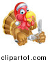 Vector Illustration of a Christmas Turkey Bird Wearing a Santa Hat and Holding Silverware by AtStockIllustration