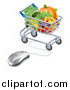 Vector Illustration of a Computer Mouse and Cart of Produce by AtStockIllustration