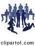 Vector Illustration of a Crowd of Blue Silhouetted People by AtStockIllustration
