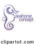 Vector Illustration of a Dark Blue Sketched Seahorse in Profile, with Sample Text by AtStockIllustration