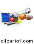 Vector Illustration of a Desktop Computer and Sports Balls Flying from the Screen by AtStockIllustration