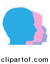 Vector Illustration of a Family in Blue Pink and Purple Silhouetted Face Profile by AtStockIllustration