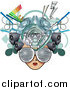 Vector Illustration of a Female Media Head with Visual Glasses, Speakers, Equalizers and Arrows by AtStockIllustration