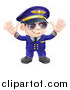 Vector Illustration of a Friendly Airline Pilot Wearing Sunglasses and Waving with Both Hands by AtStockIllustration