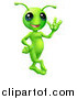 Vector Illustration of a Friendly Green Alien Waving Hello by AtStockIllustration