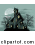 Vector Illustration of a Full Moon and Haunted House by AtStockIllustration