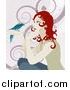 Vector Illustration of a Gentle Redhead Woman Holding a Bird in Her Hand by AtStockIllustration