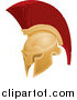 Vector Illustration of a Golden and Red Spartan or Trojan Helmet, Part of Body Armor by AtStockIllustration