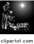 Vector Illustration of a Grayscale 3d Mary and Joseph Praying over Baby Jesus and the Star of Bethlehem by AtStockIllustration