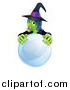 Vector Illustration of a Green Halloween Witch Behind a Crystal Ball by AtStockIllustration