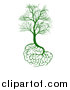 Vector Illustration of a Green Tree with Brain Roots and Bare Branches, Symbolizing Memory Loss by AtStockIllustration