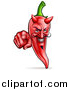 Vector Illustration of a Grinning Devil Red Chile Pepper Mascot Character Pointing Outwards by AtStockIllustration