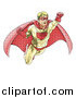 Vector Illustration of a Halftone Dotted Super Hero Flying by AtStockIllustration