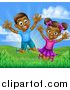 Vector Illustration of a Happy and Excited Black Boy and Girl Jumping Outdoors by AtStockIllustration
