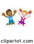 Vector Illustration of a Happy and Excited Black Boy and White Girl Jumping by AtStockIllustration