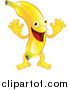 Vector Illustration of a Happy Banana Character Waving Both Hands by AtStockIllustration
