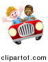 Vector Illustration of a Happy Black Boy Driving a White Boy and Catching Air in a Convertible Car by AtStockIllustration