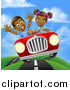 Vector Illustration of a Happy Black Girl Driving a Boy and Catching Air in a Convertible Car by AtStockIllustration