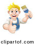 Vector Illustration of a Happy Blond Male House Painter Holding a Brush and Thumb up by AtStockIllustration