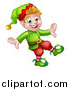 Vector Illustration of a Happy Blond White Male Christmas Elf Walking or Dancing by AtStockIllustration