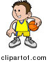 Vector Illustration of a Happy Boy in Uniform, Holding a Basketball on His Hip by AtStockIllustration