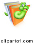 Vector Illustration of a Happy Cartoon Green Worm Going Through Books by AtStockIllustration