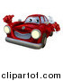 Vector Illustration of a Happy Cartoon Red Car Character Mechanic Holding a Wrench and Thumb up by AtStockIllustration