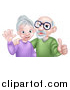 Vector Illustration of a Happy Caucasian Senior Couple Waving and Giving a Thumb up by AtStockIllustration