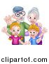 Vector Illustration of a Happy Caucasian Senior Granny and Grandpa with Their Grandchildren by AtStockIllustration