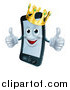 Vector Illustration of a Happy Cell Phone Mascot Wearing a Crown and Holding Two Thumbs up by AtStockIllustration
