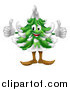 Vector Illustration of a Happy Christmas or Evergreen Tree Mascot with Two Thumbs up by AtStockIllustration